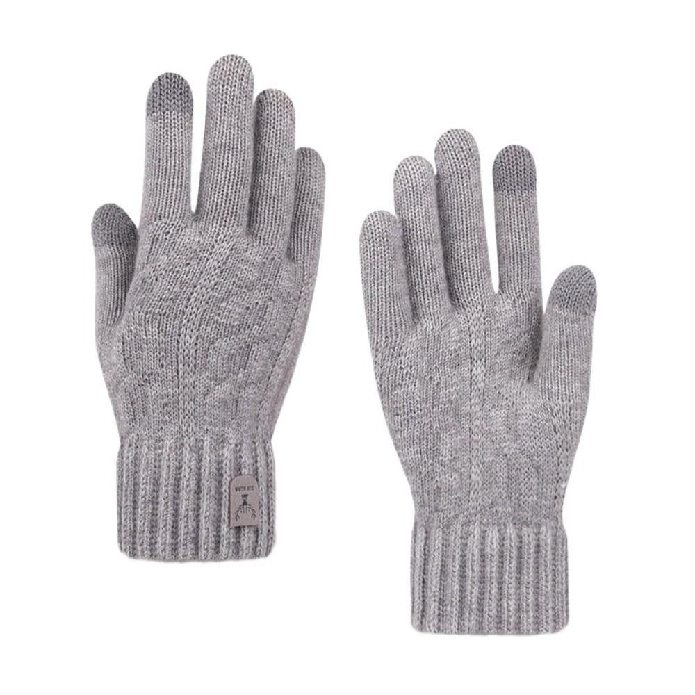 Wool Men Knitted Gloves Solid Color Full Finger Gloves Nonslip Knitted Woolen Gloves  Outdoor