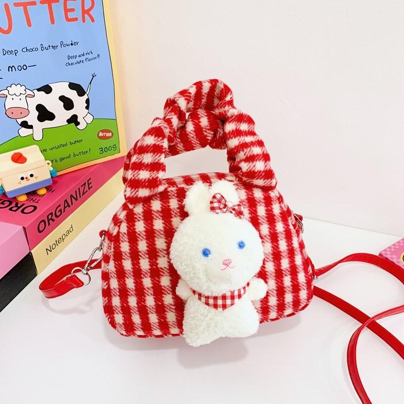And Cozy Playful Plush Rabbit Shoulder Bag For Children With Trendy Checkered Design For Use Daily