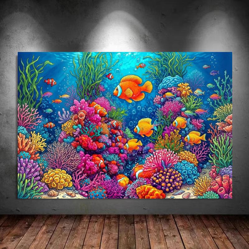 Underwater Artbig Fish Art 100% Round Full Drill 5D DIY Diamond Painting Embroidery Cross Stitch Rhinestone Décor