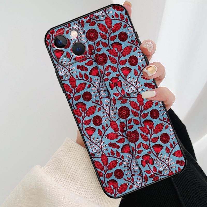 African Wax Pattern Fabric Phone Case For iPhone 11 12 13 14 15 16 Pro XS Max Mini Cover For iPhone X XR Plus Back Case