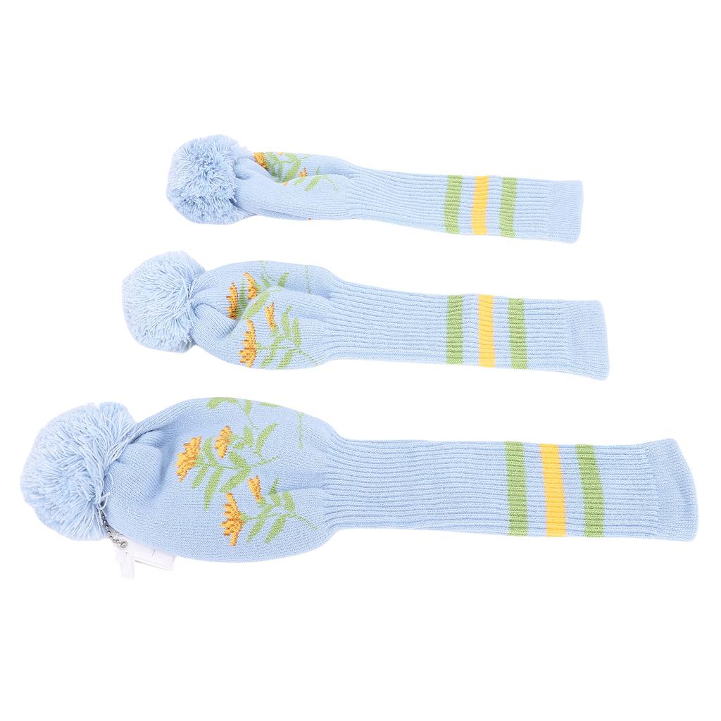 3pcs Knitted Club Head Covers Set with Long Neck Pom Pom Decoration Soft Club Head Protector Snug Fit Red