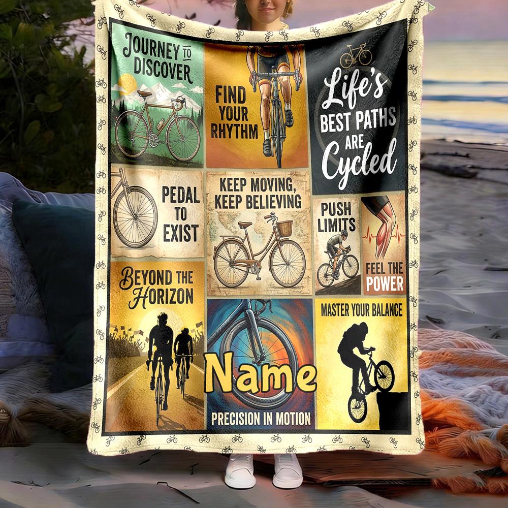 Cycling Adventure Customize Your Name Outdoor Blanket Comfortable Soft Lightweight Allseason Multipurpose Blanket For Travel Camping Picnics Sofa