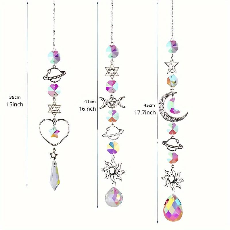 Crystal Moon & Sun Wind Chime with Diamond Prism Vibrant Rainbow Dream Catcher for Home and Garden Decor