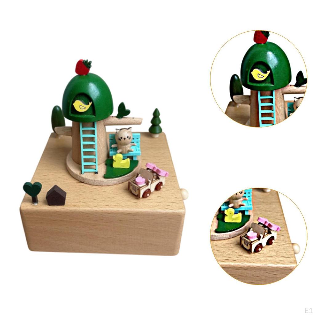 Деревянная музыкальная шкатулка для кошек, механическая многофункциональная игрушка, декор для дома и офиса, музыкальная