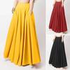 Women Maxi Skirt High Waist A-Line Solid Color Skirt with Pockets Loose Fit Pleated Long Skirt