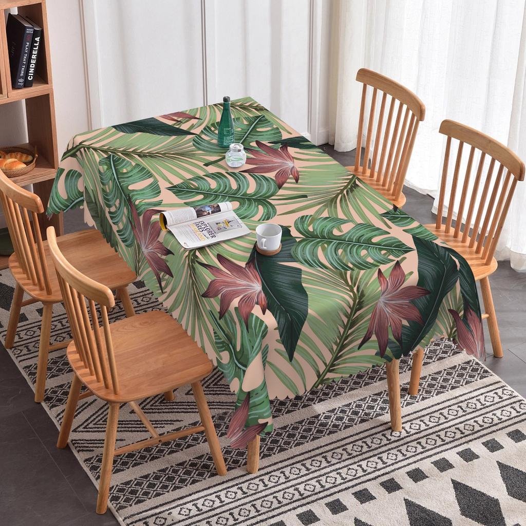 Tropical Palm Leaves Flowers Table Cloth Wedding Party Rectangle Waterproof Reusable Kitchen Tablecloth Camping Patio Decor