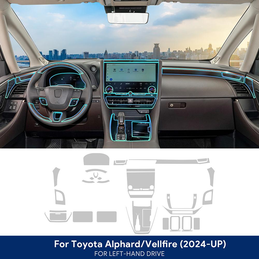 Внутренняя пленка из ТПУ для Toyota Alphard Vellfire 2024 Наклейки на автомобиль Панель центральной консоли Экран приборной панели Панель переключения передач Дверные окна Декаль