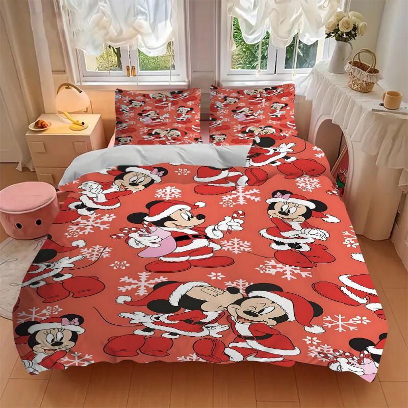 Mickey Mouse Christmas Print 3Pcs Bedding Set,Duvet Cover with 2 Bedro,Pillowcase Home Birthday Gift