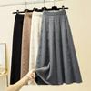 Women's Autumn Winter High Waisted Large Hem Knitted Skirt Elegant Solid Color Mid Length Jacquard Woolen A-line Skirts