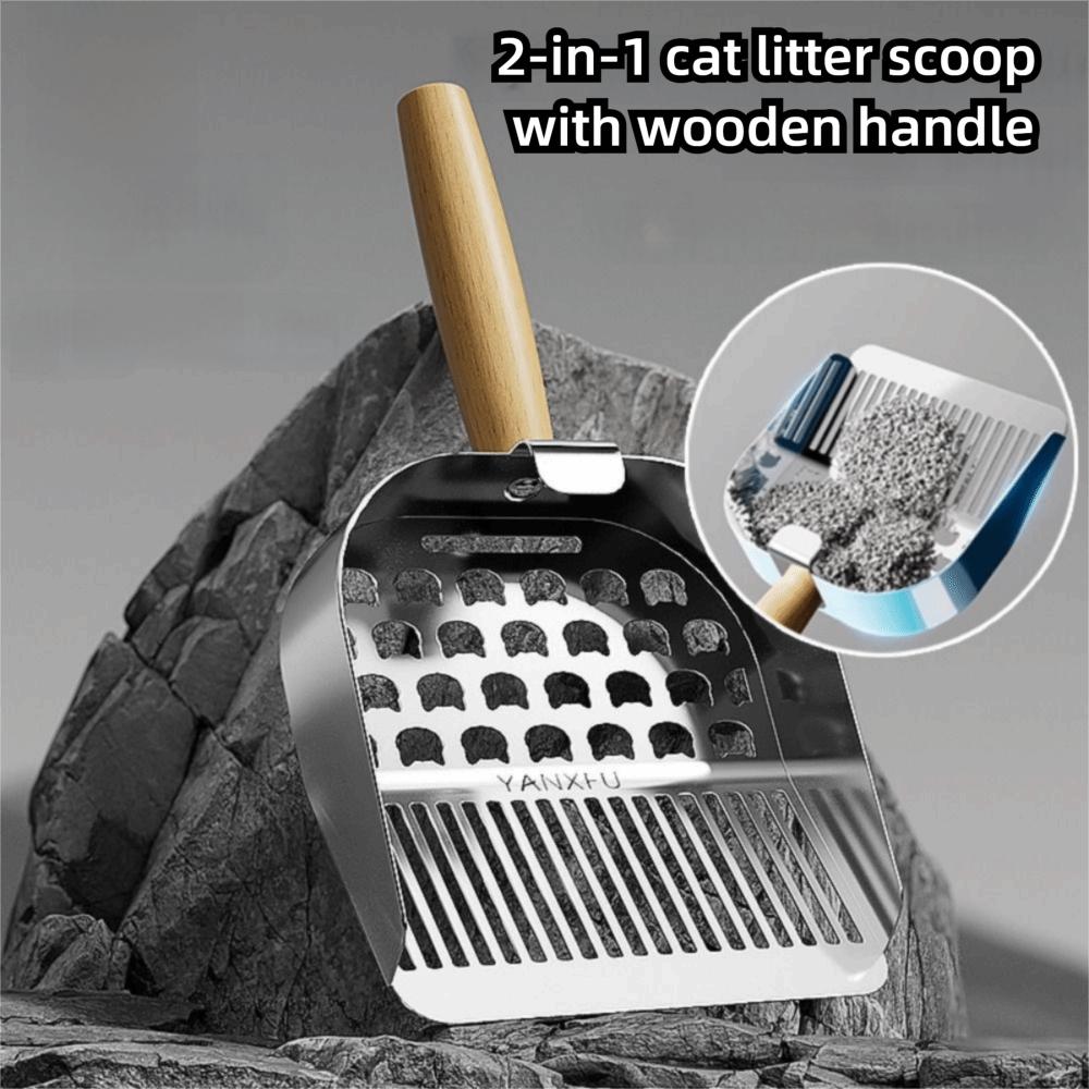 2 in 1 Pet Waste Shovel Wood Handle Toilet Garbage Picker Sturdy Litter Box Scooper For Puppy