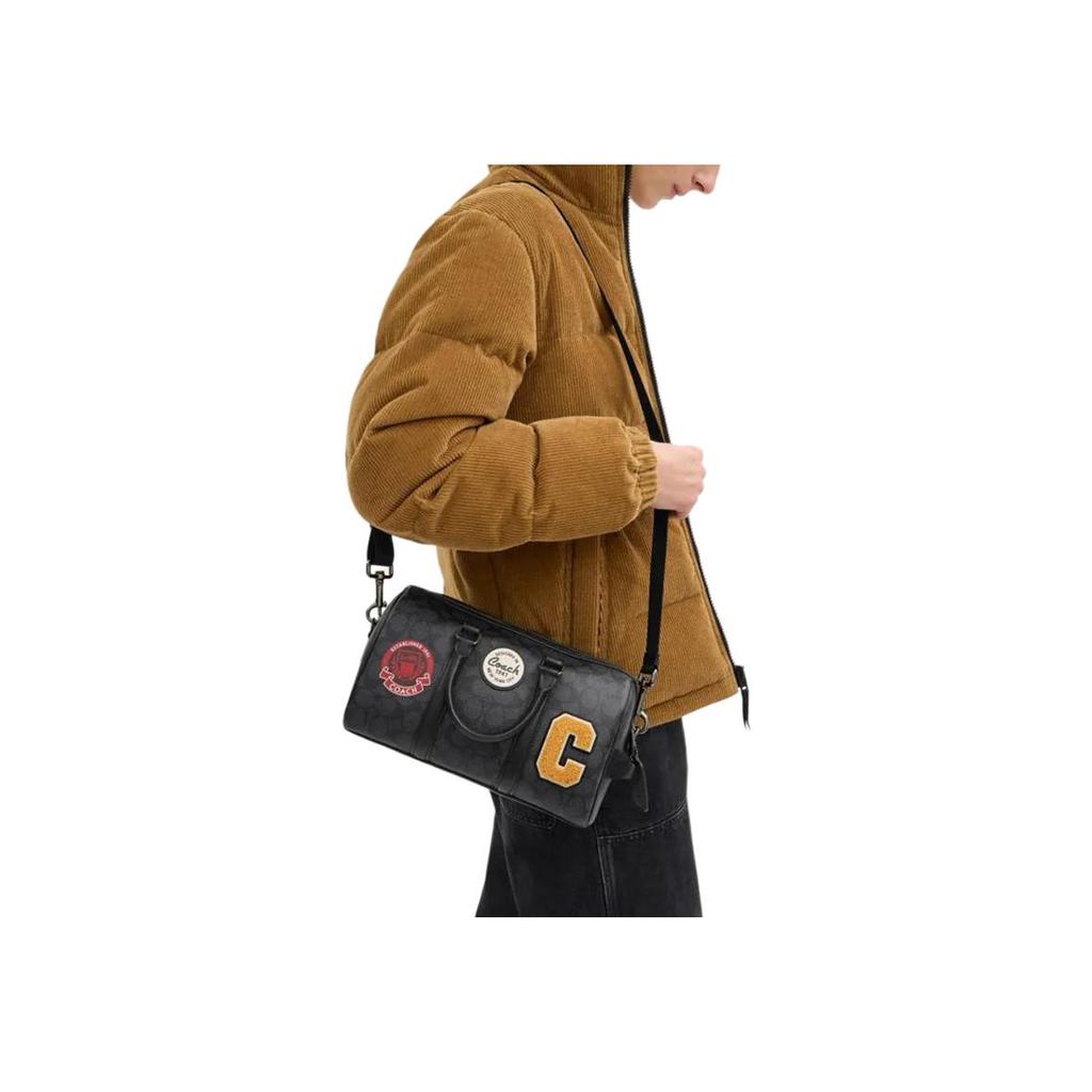Coach Venturer 27 Сумка-бостон с принтом логотипа на молнии Мужская сумка через плечо Серо-черная CY821-QBA5F