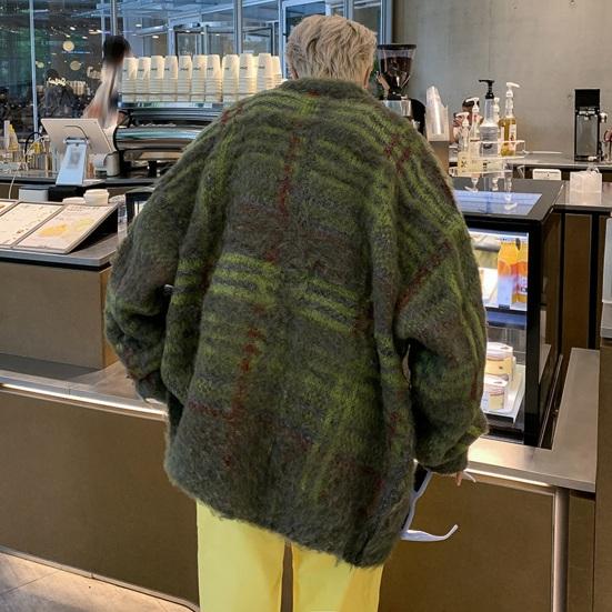 Осень-зима вязаный свитер кардиган однобортный круглый вырез ретро американский стиль толстый эластичный длинный рукав свободный теплый трикотаж повседневная одежда