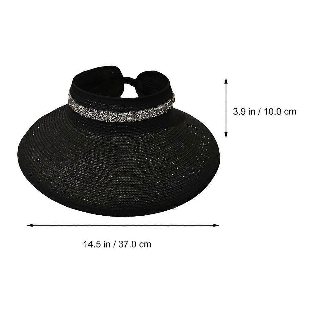 Women Straw Caps for Sun Protection 1Pcs Summer Visor Hat Black