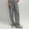 Женские повседневные брюки с эластичной талией и средней посадкой, прямые, широкие, длинные брюки с блестящими пайетками, брюки в пригородном стиле