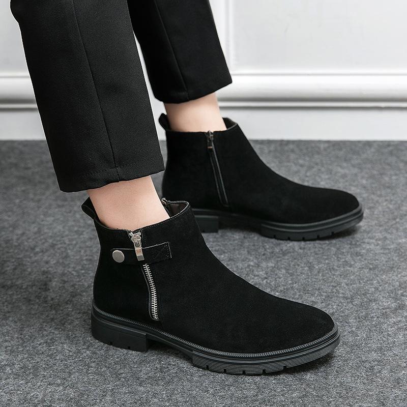 Ботинки Мартин на молнии Мужские Средние Топ Матовая Кожа Британские Ботинки Челси Короткие Ботинки Платформа Высокий Верх Кожаная Обувь