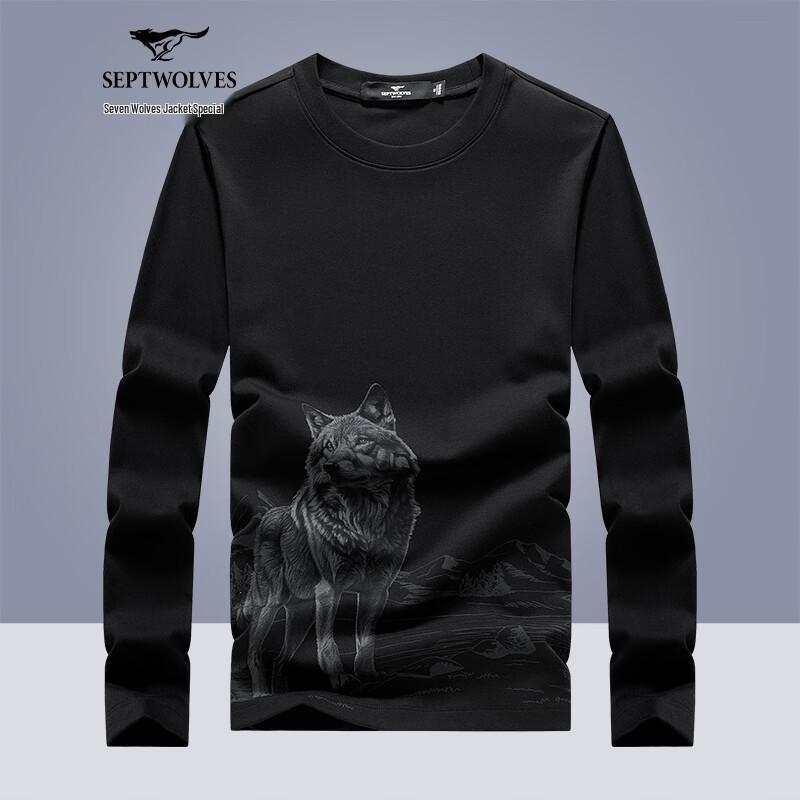 Septwolves Men's Tencel Blend Long-Sleeve Round Neck T-Shirt