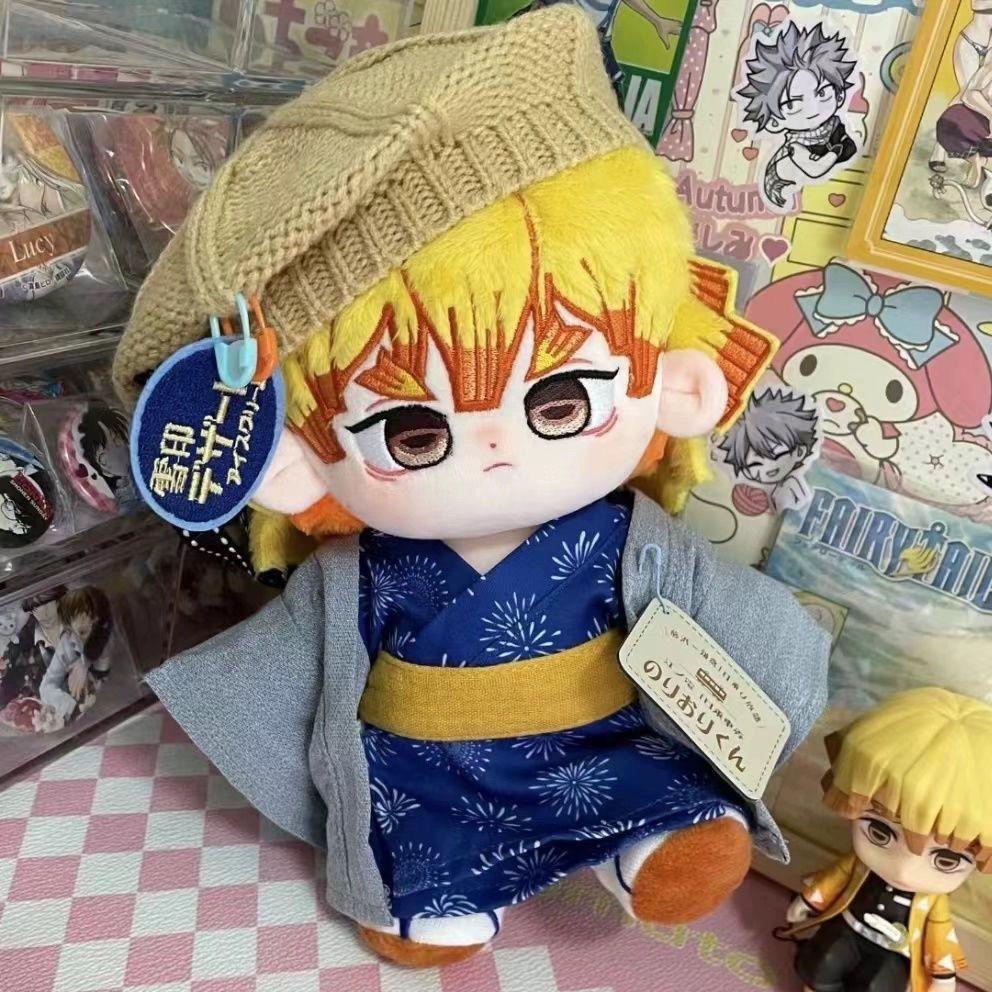 Stuffed 20Cm Anime Demon Slayer Agatsuma Zenitsu Cotton Doll Toys Cos Children Adults Plush Dress-Up Plushie Toys Kids Gifts