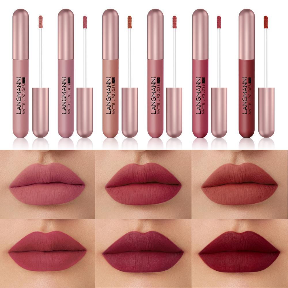 Набор помад Velvet Matte Nude, стойкий насыщенный пигмент, набор блесков для губ в форме капсулы, подарочная коллекция для женщин/девушек (6шт жидкая помада)