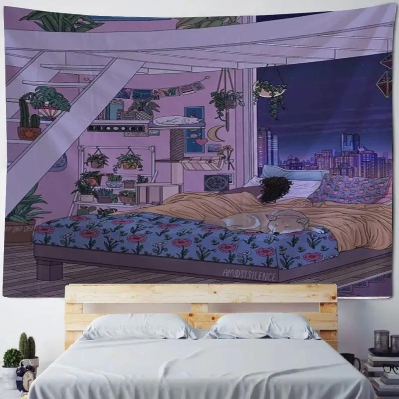 Украшение стены дома Гобелен Аниме Милая девушка Фон Офис Гостиная Гобелен