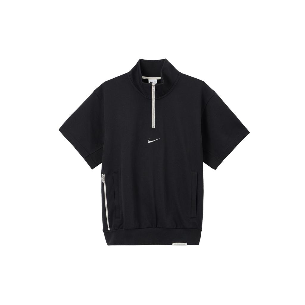 Nike Letter Logo Print Half-Zip Loose Sports Stand Collar Pullover Short Sleeve T-Shirt Men Tops Black FB7053-010