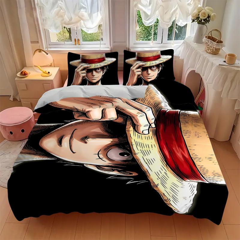 3Pcs Luffy'S Straw Hat Adventure Bedding Set Soft Fabric Duvet Cover Pillowcases Christmas Xmas Halloween Gift 1 Duvet Cover 2 Pillowcase S118