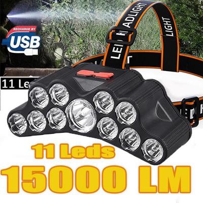 Супер яркий 15000LM 11 светодиодов налобный фонарь USB перезаряжаемый 4 режима Ночной светильник водонепроницаемый уличный походный рабочий светильник