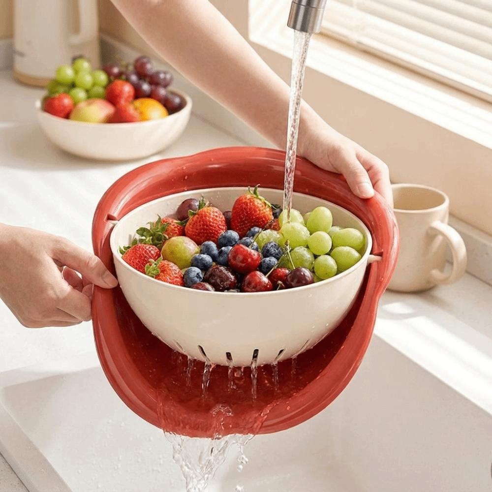 Rotating Flower Drain Basket Double Layer Kitchen Strainer Creative Fruit Washing Basket Travel