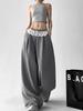 Lace Stitching Wide Leg Pants Streetwear Y2K Loose Grey Trousers for Women Korean Baggy Casual Sweatpants