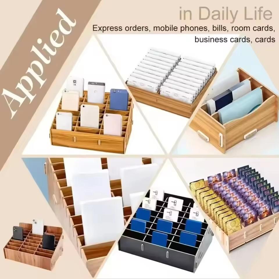 12/24-Grid Mobile Phone Storage Box Wood Multifunctional Holder Desktop Organizer for Office Classroom Phone Management