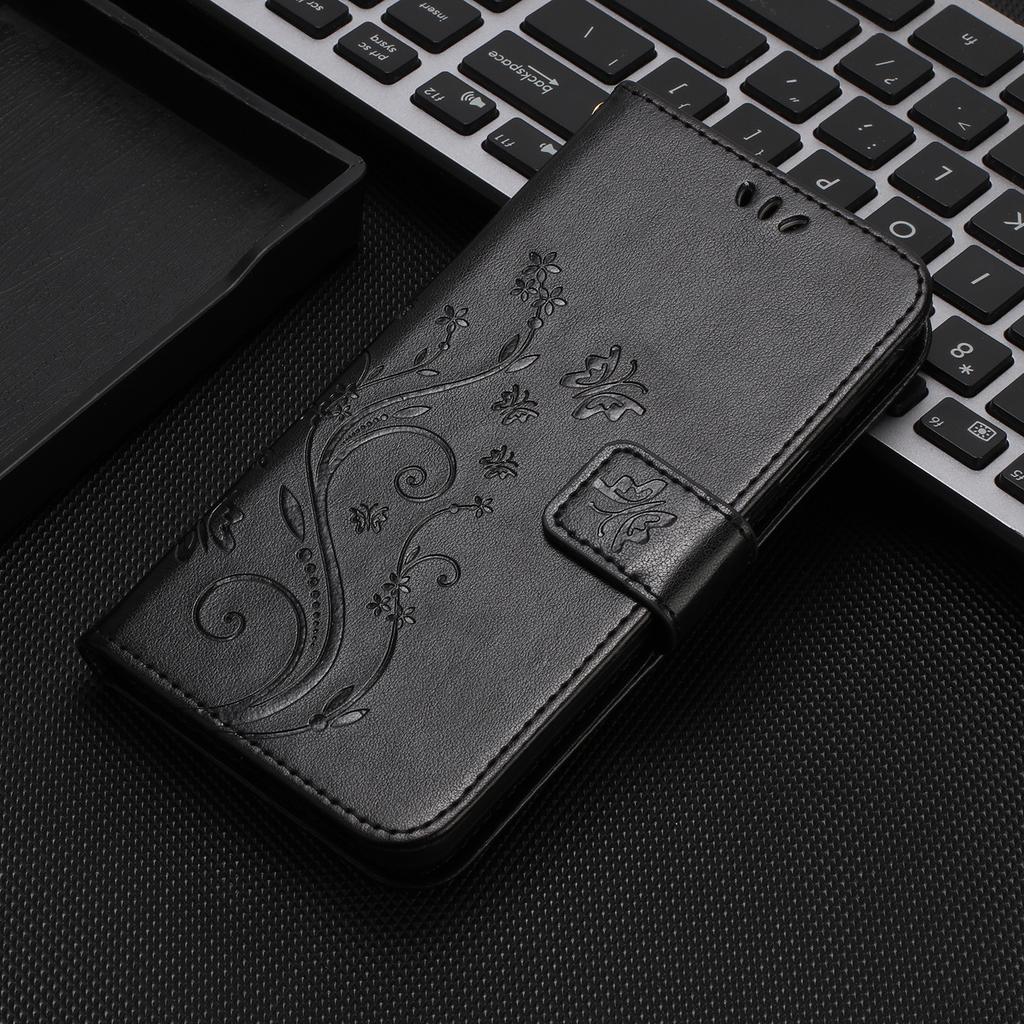For Oppo A5x 4G Leather Wallet Case Butterfly Flower Imprint Phone Cover with Strap