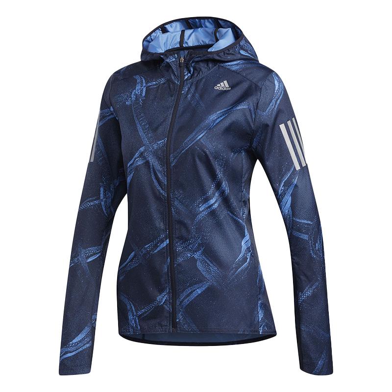 adidas Куртка W Own The Run с капюшоном и застежкой-молнией с длинным рукавом, женская куртка темно-синего цвета DZ2011