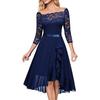 Sexy Gown Dress Off Shoulder Waist-Hugging Midi Dress Lace Splicing Half Sleeve Irregular Ruffle Hem Chiffon Dress