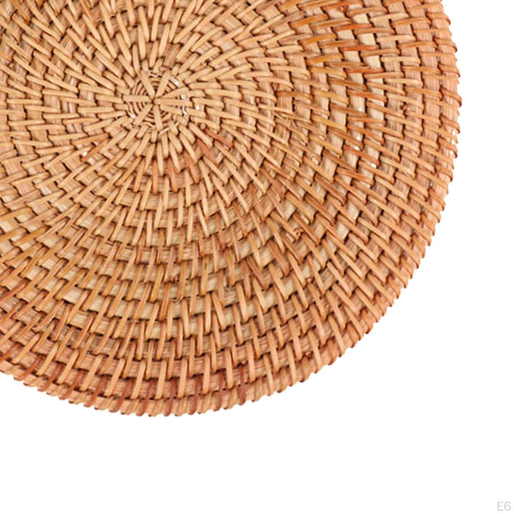 Round Rattan Placemats Coaster Handwoven Heat Insulation Pads for Outdoor Camping