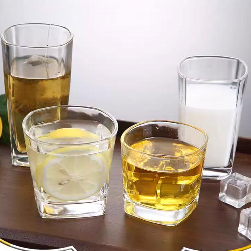 2pcs Daily Glass Cups Square Cups Beer and Spirits Cups Water Cups Milk Tea Cups Whisky Cups Restaurants Bars Tea Cup Beer Mug