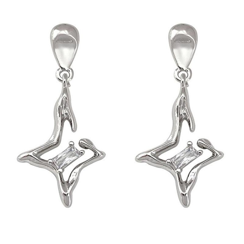 Необычные серьги в форме звезды с цирконием из металла для женской моды. Персонализированные и минималистичные серьги для темперамента.