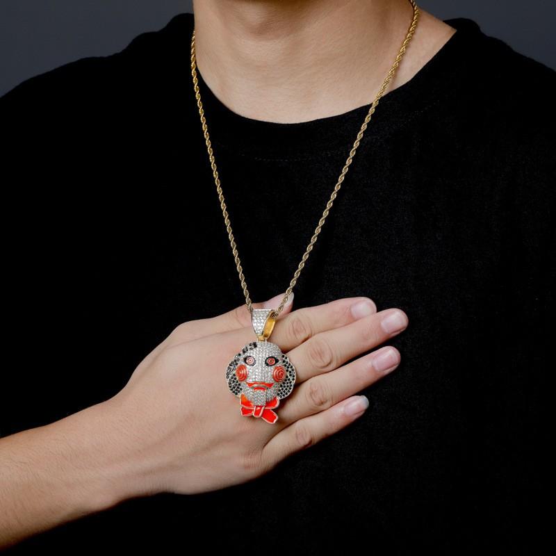 Hip Hop Punk Chainsaw Horror Mask Pendant Necklace Men Halloween Decor Accessory