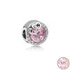 New 925 Sterling Silver Rose Girl Boy Pink Sparkle Spacer Clip Charm Bead Fit Original Fashion Bracelet DIY Jewelry for Women