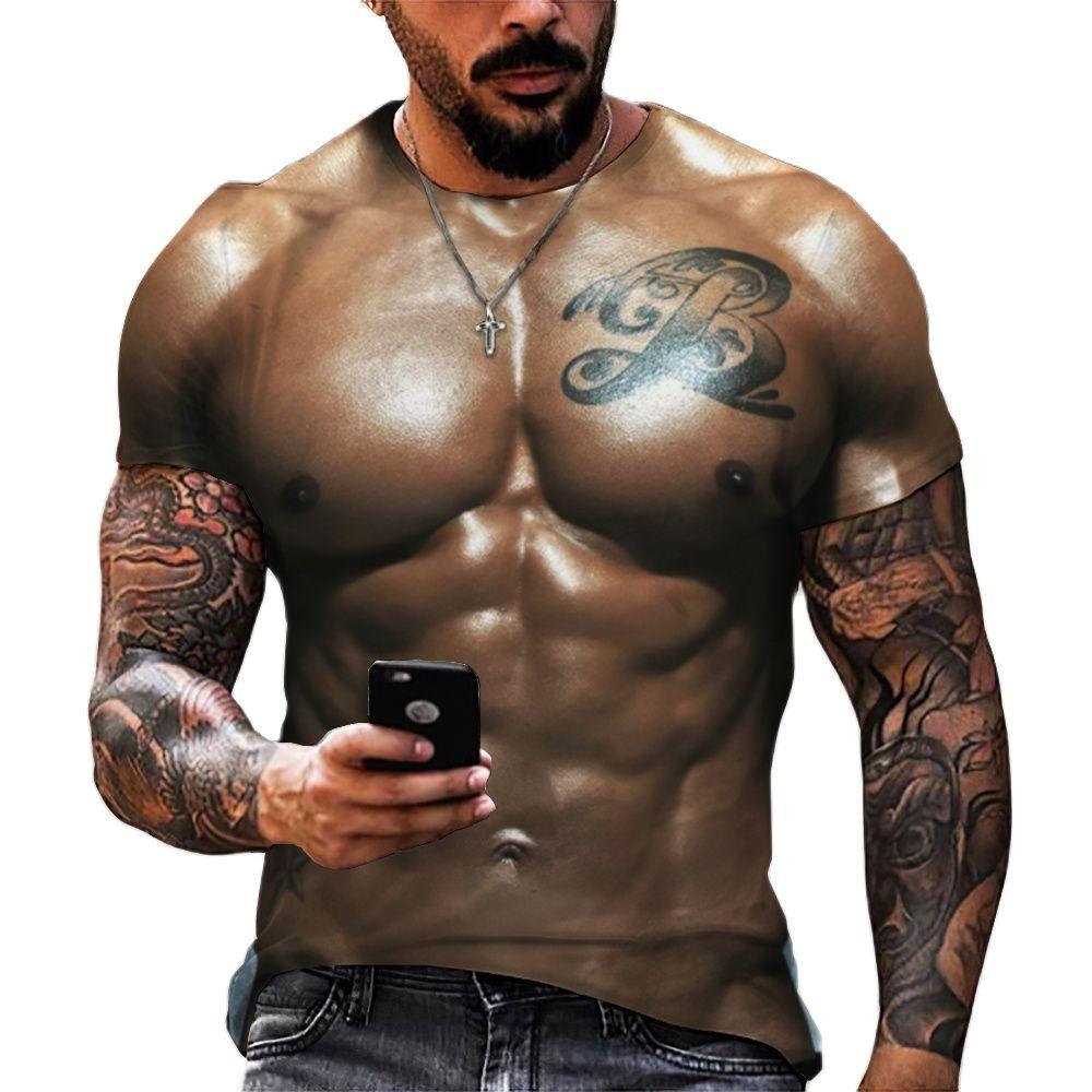 Футболка с 3D принтом Muscle Body, мужская летняя футболка, одежда, модные уличные футболки, модные топы с короткими рукавами и забавным телесным узором