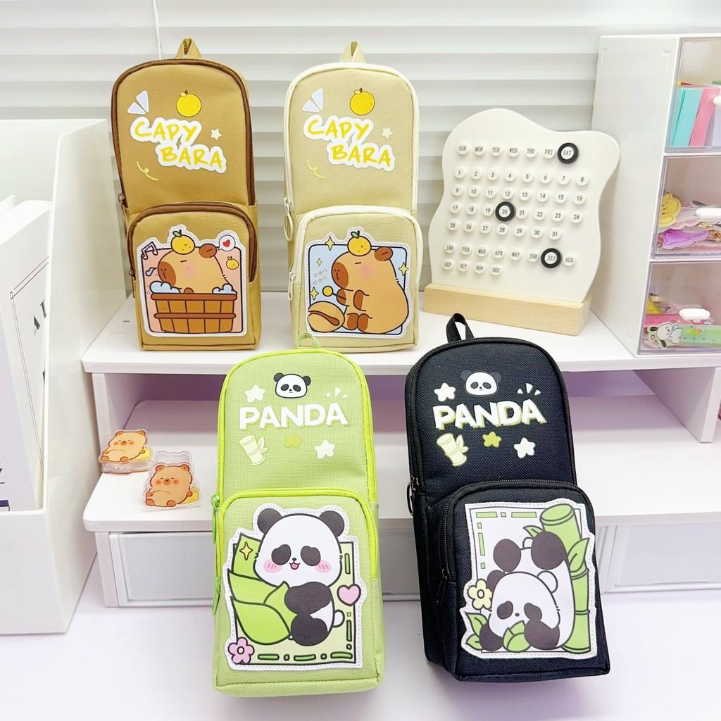 Cartoon Panda Pencil Case With Large Capacity For Students Durable Oxford Material