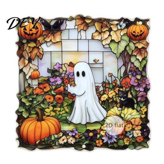 Акриловая Декорация с Колокольчиком Хэллоуин 2D Цепочка, Колокольчик, Витражный Призрак Летучая Мышь Тыква Ловец Солнца Декор Декор, Настенное Украшение для Окна