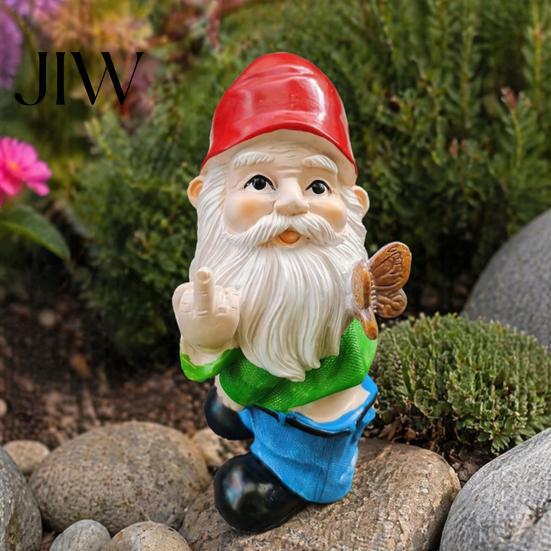 Hand Painted Resin Sculptures Naughty Middle Finger Gnome Statue, Garden Goblin Ornament, Funny Christmas Ornament Gesture Dwarf Decoration