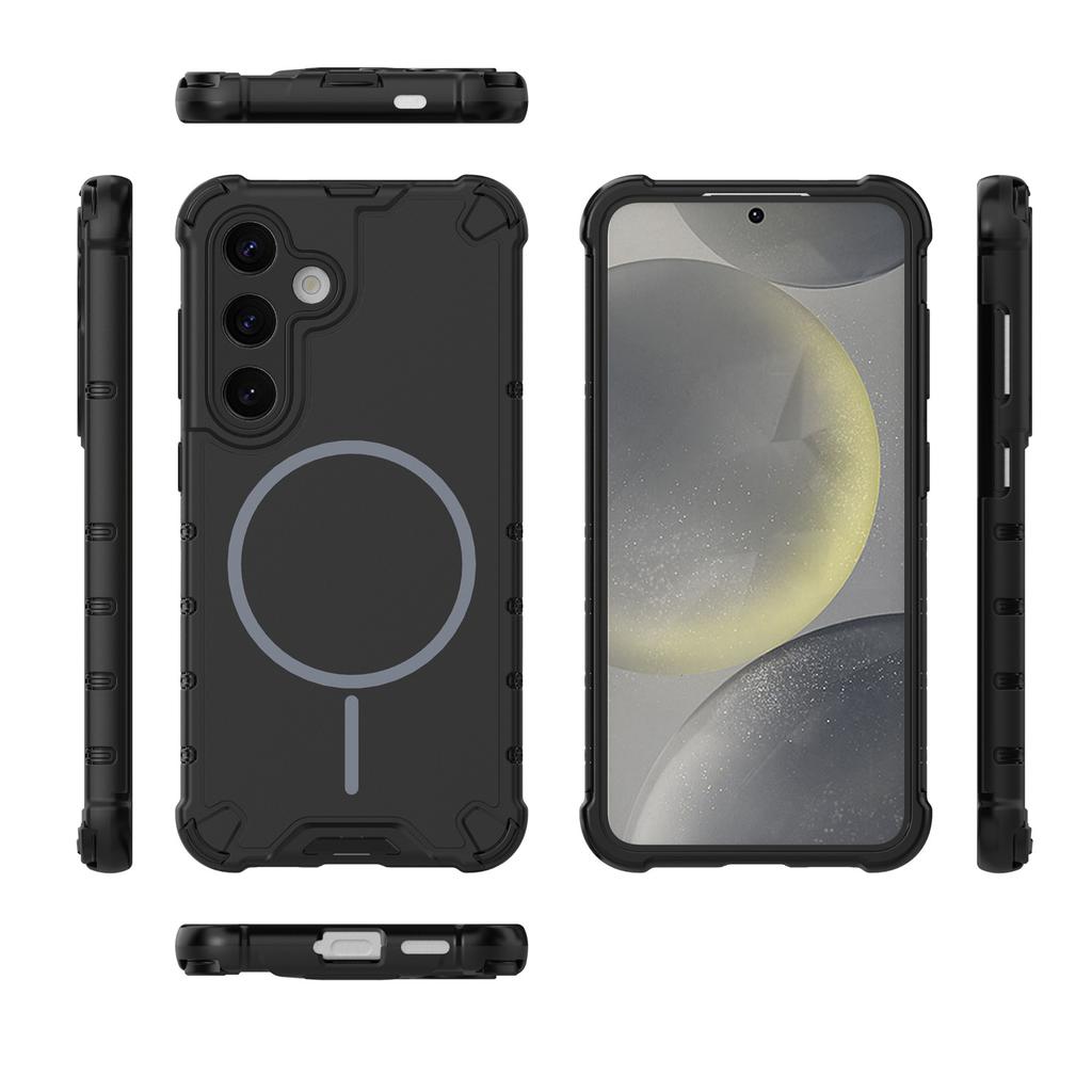 For Samsung Galaxy S24+ Magnetic Case Corrugated Texture Heat Dissipation Shockproof TPU+PC Phone Back Cover