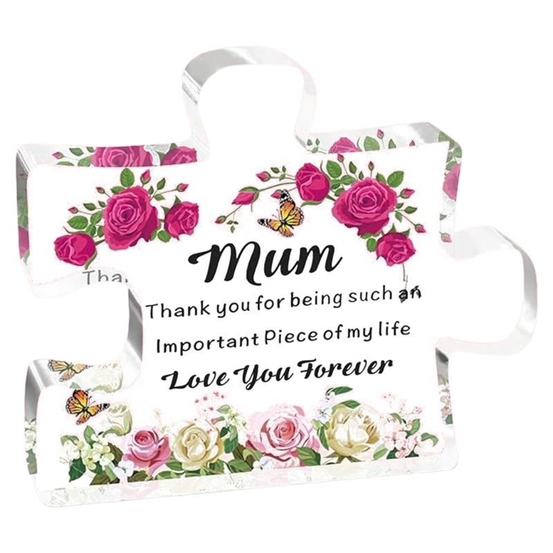 Gifts for Mom Unique Mothers Day Engraved Acrylic Puzzle-Shape Plaque Desk Decoration Gift for Mom Birthday Christmas