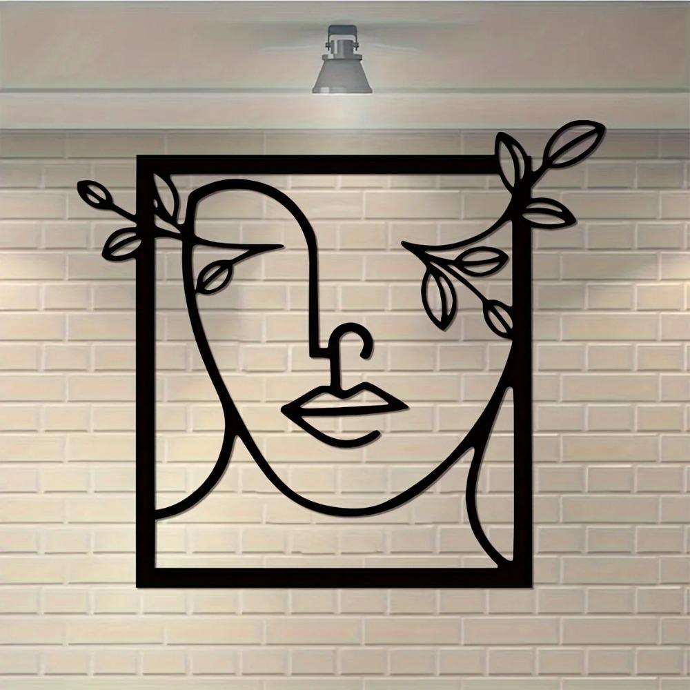 Металлическое настенное искусство Женское лицо с листьями Дизайн Художественное металлическое настенное украшение Стильный домашний декор Элегантное металлическое украшение для спальни