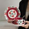 Light Luxury Retro Red Hibiscus Flower Coffee Cup Saucer High Sense Medieval Afternoon Tea Tea Cup Office Latte Cup