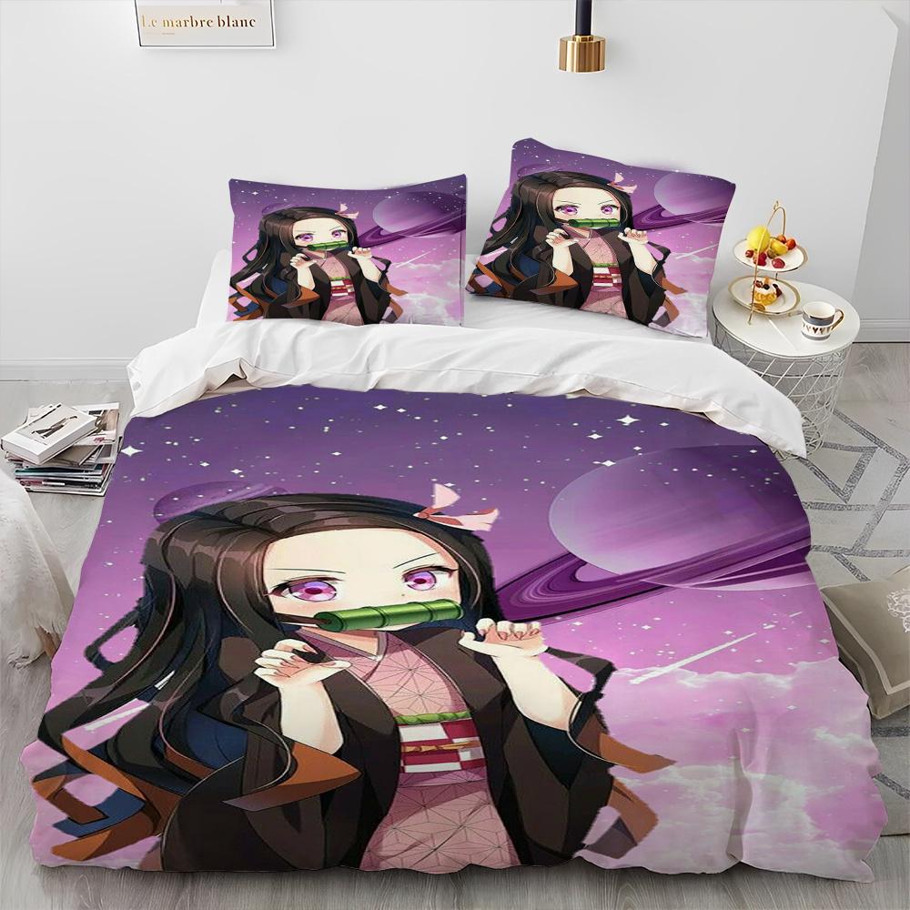 Demon Slayer Bedding Set Kamado Nezuko Duvet Cover Set Bedspread Pillowcase King Queen Full Single Size Bed Linen Kids Teen Gift