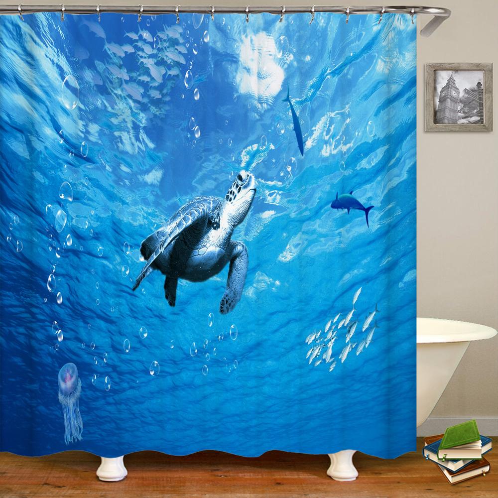 Cartoon Dolphin Shower Curtain Waterproof Home Decoration Curtain Ocean Sea Beach landscape Printed Bathroom Curtain With Hooks