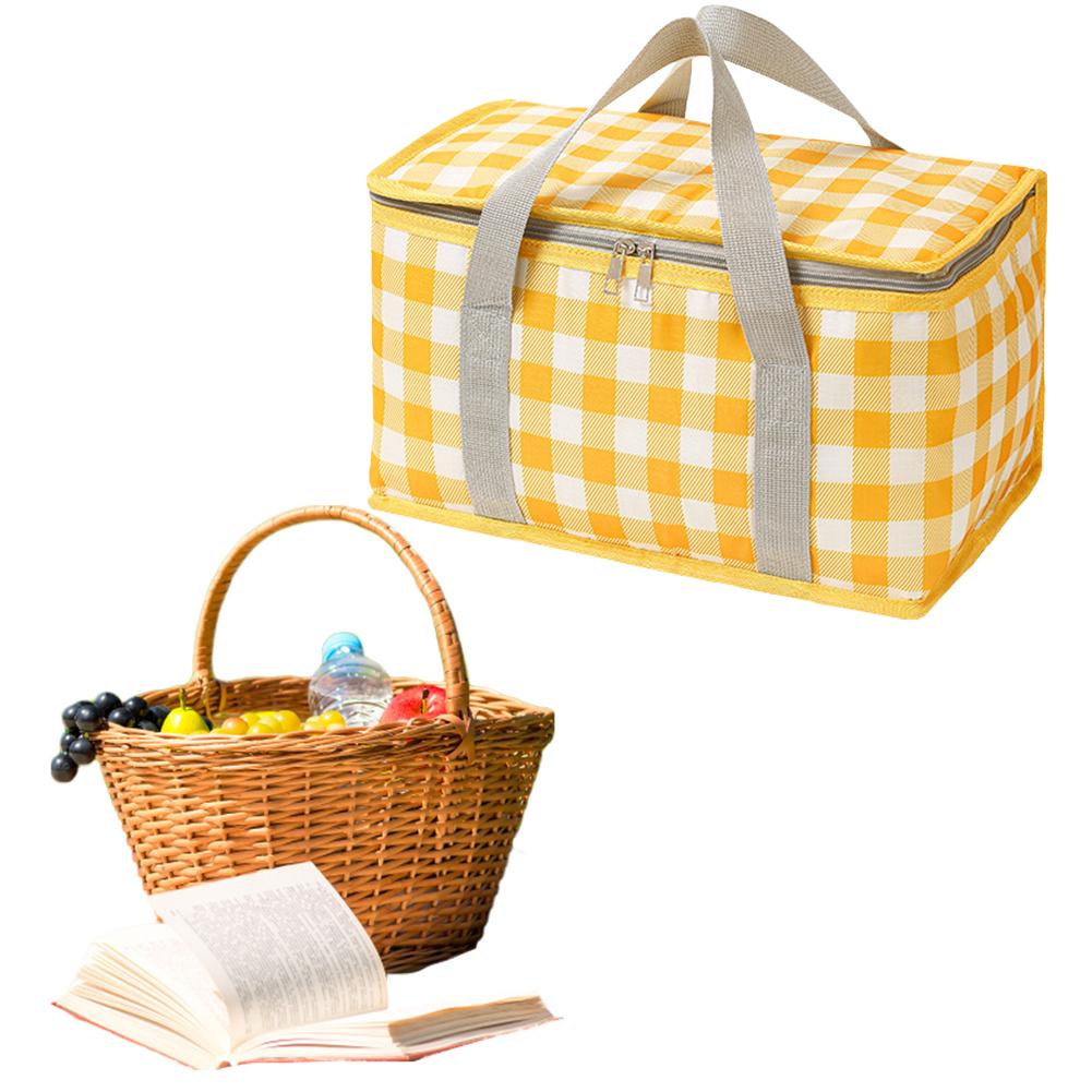 Клетчатая сумка для пикника большой вместимости, портативная сумка-холодильник, защита от холода, сумка-изотерма для ланч-бокса, водонепроницаемая для кемпинга, пикника