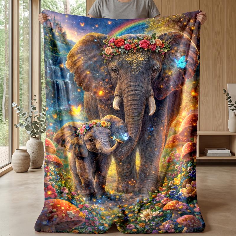 Jungle Elephant Theme blanket Lightweight Warm Flannel Blanket Decorative Throw Blanket for Home Decoration