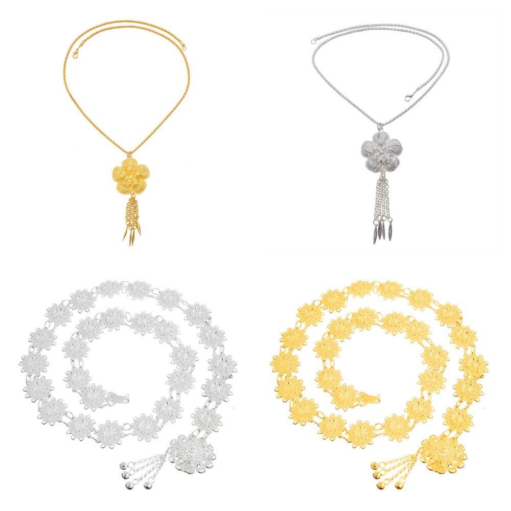 Metal Thai Belly Waist Chains Jewelry Hollow Out Flower Necklace The Water-Sprinkling Festival